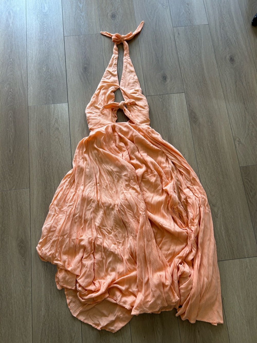 Free People Peach Halter Tie-Back Maxi Dress